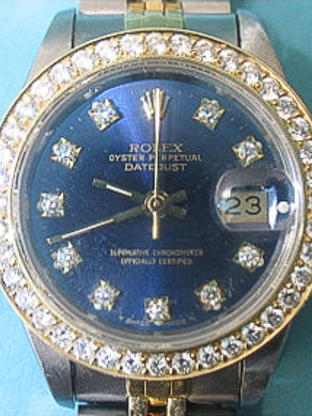 Rolex Blue Dial Two-Tone Diamond Bezel Datejust